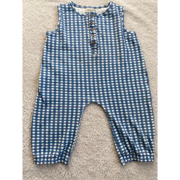 Emma Grace Shoppe Blue Gingham Organic Cotton Sleeveless Tank Playsuit Romper - Picture 2 of 7
